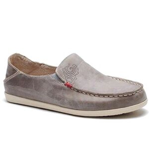 OluKai Nohea Nubuck Brown Leather Embossed Slip On Comfort Loafers Size 9.5